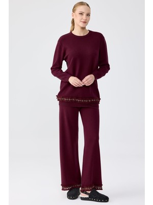 Tığ TKM.22011.1KUŞ Gözü Aksesuarlı Pantolonlu Triko Takım #11-25#