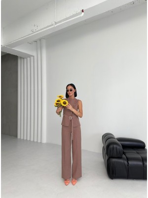 Etiler Collection Ti̇na Asi̇metri̇k Keten Yelek Pantolon Takim