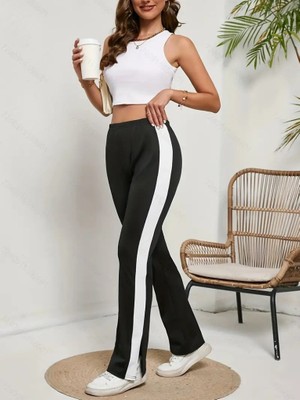 Etiler Collection Kadın Yüksek Bel Yan Şerit Detaylı Yırtmaçlı Viskon Iki Iplik Pantolon