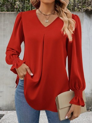 Etiler Collection Kadın Uzun Kollu V Yakalı Salaş Ithal Krep Bluz