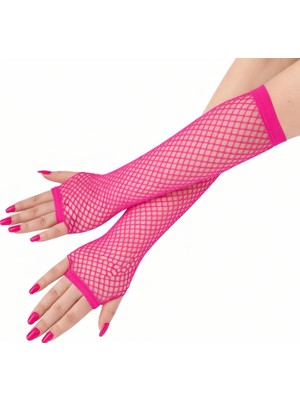 Marsilyan- Retro Neon Fuşya File Parmaksız Eldiven 26 cm
