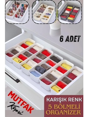 Mutfak Köşesi 5 Bölmeli Düzenleyici, Saat, Takı, Toka, Çorap, Iç Çamaşırı Organizeri 6 Adet Beyaz