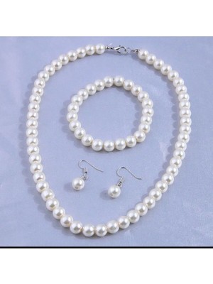 Shiklik 3'lü Inci Kadın Takı Seti (Kolye + Bileklik + Küpe)