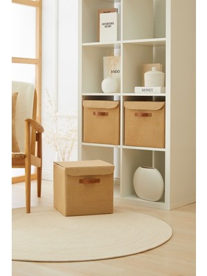 PremiumPort Katlanabilir 3’lü Jüt Kapaklı Dolap Içi Organizer 30X30X30