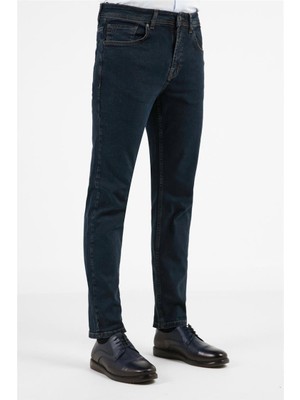 İmza Lacivert Gabardin 5 Cep Düz Paça Casual Slim Fit Pamuklu Denim Pantolon 1023255164