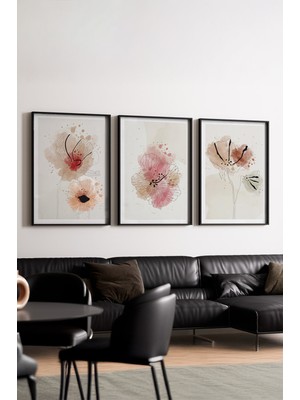 Huhuli Ahsap Siyah Cerceveli Minimalist 3’lu Tablo HUHU205