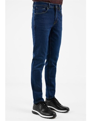 İmza Lacivert Gabardin 5 Cep Düz Paça Casual Slim Fit Pamuklu Denim Pantolon 1023255160
