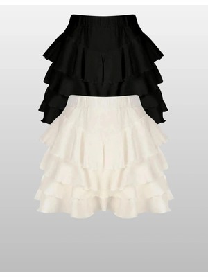 Meecy Bürümcük Fırfırlı Etek Siyah & Beyaz Ikili (2'li) Set Mykonos