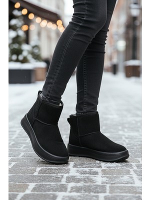Ayakmod 25001 Siyah Nubuk Içi Kürklü Soğuğa Dirençli Kaymaz Kadın Bot