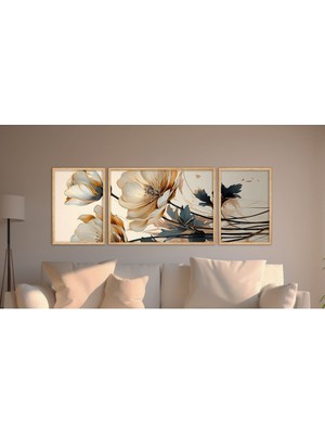 Huhuli Doğal Ahsap Cerceveli 3 Parca Tablo Seti HUHU303