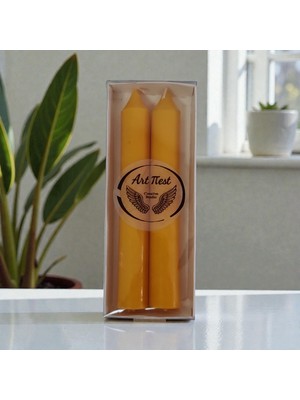 Artnest Sarı Şamdan Mumu, Sarı Mum 2 li Set, Özel Günler, Dekoratif Mumlar, Hediyelik, Yılbaşı