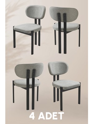 MyMassa Roma Sandalye - Mense Gri Kumaş - Metal Iskelet - Mutfak Sandalyesi - Salon Sandalyesi (4 Adet)