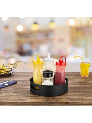 Mutfak Köşesi 360 Derece Dönen Banyo ve Buzdolabı Düzenleyici Tepsi Çok Amaçlı Organizer Siyah