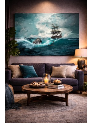 Dalgalı Denizde Korsan Gemisi Kanvas Tablo