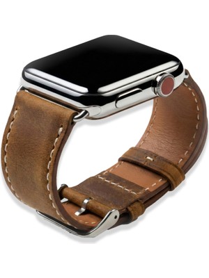 Contact Türkiye Apple Watch Uyumlu Crazy Horse Deri Kordon - Hakiki Full Grain Dana Derisi - Paslanmaz Çelik Adaptör - 38/40/41 - 42/44/45 mm