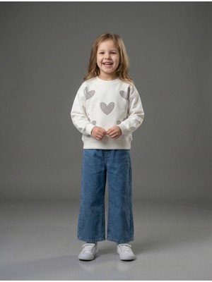 İncilay Kids Kız Çocuk Kalp Desen Taşlı Alt Üst Takım