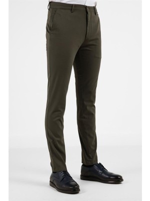 İmza Haki Yan Cep Düz Paça Pamuklu Slim Fit Chino Casual Pantolon 1003255165