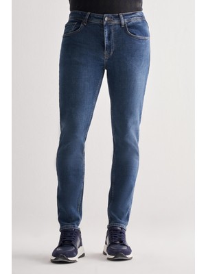 İmza Mavi Gabardin 5 Cep Düz Paça Casual Slim Fit Denim Pantolon 1023255152