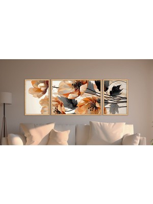 Huhuli Doğal Ahsap Cerceveli 3 Parca Tablo Seti HUHU306