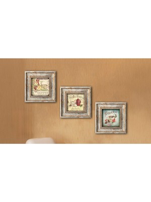 Huhuli Ahsap Eskitme Cerceveli 3 Parca Tablo Seti HUHU322