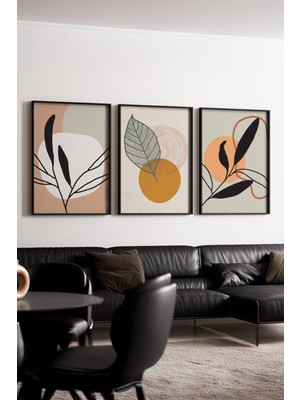 Huhuli Ahsap Siyah Cerceveli 3’lu Modern Tablo HUHU423