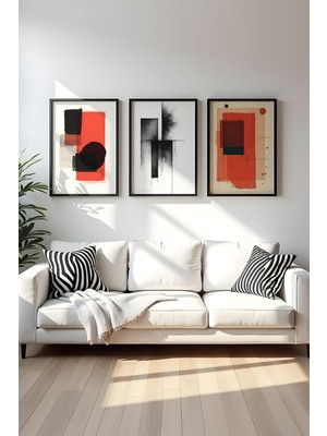 Huhuli Ahsap Siyah Cerceveli 3 Parca Set Tablo HUHU428