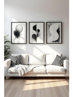 Huhuli Ahsap Siyah Cerceveli 3 Parca Set Tablo HUHU436