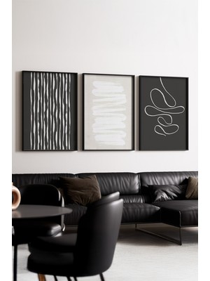 Huhuli Ahsap Siyah Cerceveli 3’lu Modern Tablo HUHU235