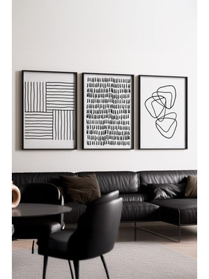 Huhuli Ahsap Siyah Cerceveli 3’lu Modern Tablo HUHU239