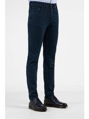 İmza Koyu Lacivert Gabardin 5 Cep Düz Paça Casual Slim Fit Pamuklu Denim Pantolon 1023255163
