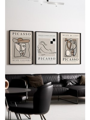 Huhuli Ahsap Siyah Cerceveli 3’lu Modern Tablo HUHU254