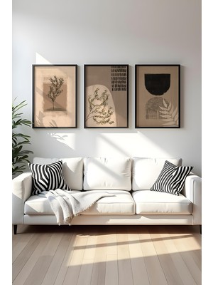 Huhuli Ahsap Siyah Cerceveli 3 Parca Set Tablo HUHU260