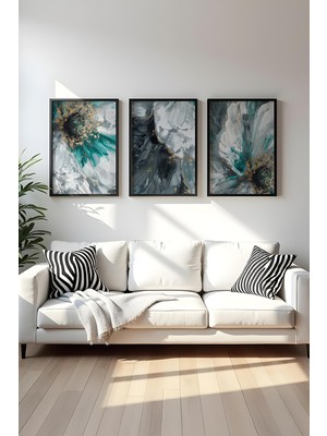 Huhuli Ahsap Siyah Cerceveli 3 Parca Set Tablo HUHU472