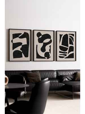 Huhuli Ahsap Siyah Cerceveli Minimalist 3’lu Tablo HUHU201