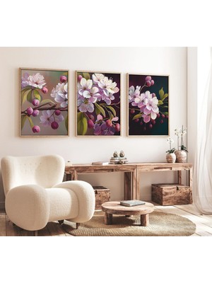 Huhuli Ahsap Cerceveli Yağli Boya Cicek 3’lu Tablo