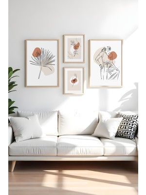 Huhuli Ahsap Siyah Cerceveli 4 Parca Set Tablo HUHU453