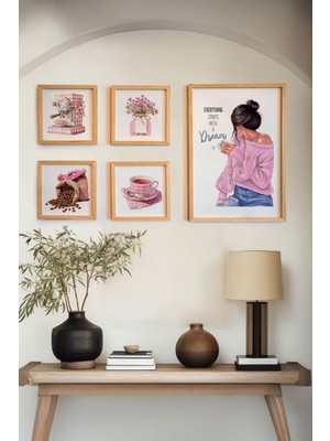 Huhuli Ahsap Cerceveli 5 Parca Set Tablo HUHU463