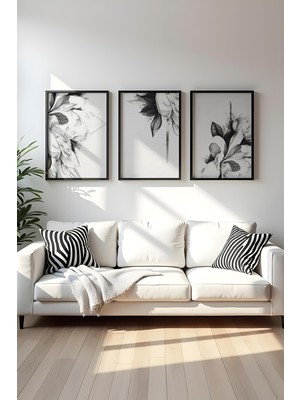 Huhuli Ahsap Siyah Cerceveli 3 Parca Set Tablo HUHU479