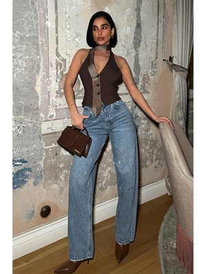 Meecy Kadın Taşlı Jeans Kot Pantolon