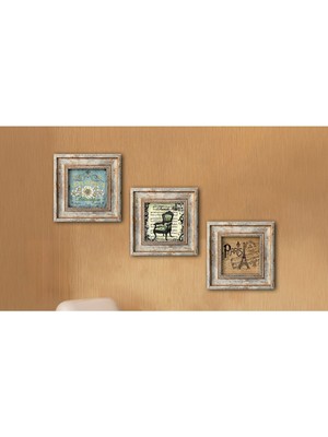 Huhuli Ahsap Eskitme Cerceveli 3 Parca Tablo Seti HUHU325