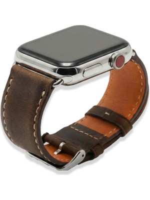 Contact Türkiye Apple Watch Uyumlu Crazy Horse Deri Kordon - Hakiki Full Grain Dana Derisi - Paslanmaz Çelik Adaptör - 38/40/41 - 42/44/45 mm