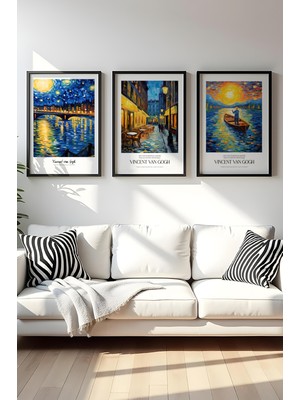 Huhuli Ahsap Siyah Cerceveli Vincent Van Gogh Tablo Seti HUHU527