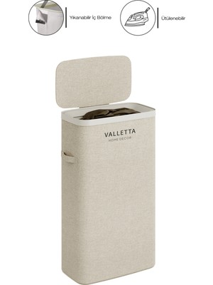 PremiumPort Katlanabilir 40L Kumaş Kirli Çamaşır Sepeti, Bej Cappuccino Renkli