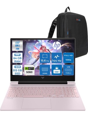 Hp Victus 15-FA2009NT Intel Core 5 210H 64GB 512GB SSD 8GB/RTX5060 15.6" Fhd 144Hz IPS 300NITS Windows 11 Home Taşınabilir Bilgisayar C21SPEAH21 + Zettaçanta