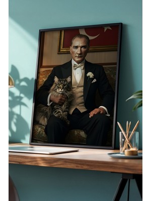 Huhuli Mustafa Kemal Ataturk Baskili Ahsap Siyah Cerceveli Tablo HUHU505