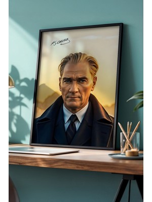 Huhuli Mustafa Kemal Ataturk Baskili Ahsap Siyah Cerceveli Tablo HUHU506