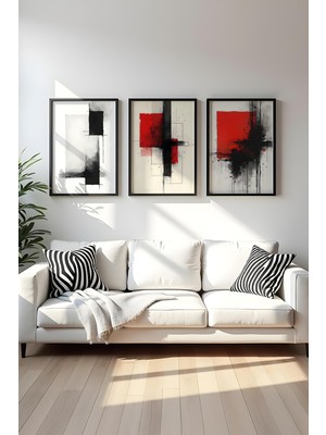 Huhuli Ahsap Siyah Cerceveli 3 Parca Set Tablo HUHU442