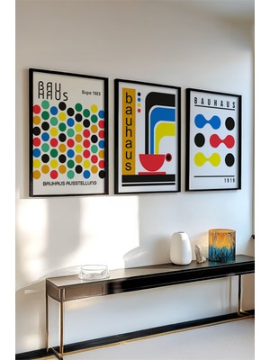 Huhuli Ahsap Siyah Cerceveli 3'lu Bauhaus Tablo HUHU526