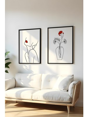 Huhuli Ahsap Siyah Cerceveli 2 Parca Set Tablo HUHU188