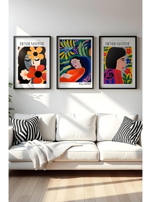 Huhuli Ahsap Siyah Cerceveli Henri Matisse Tablo Seti HUHU541